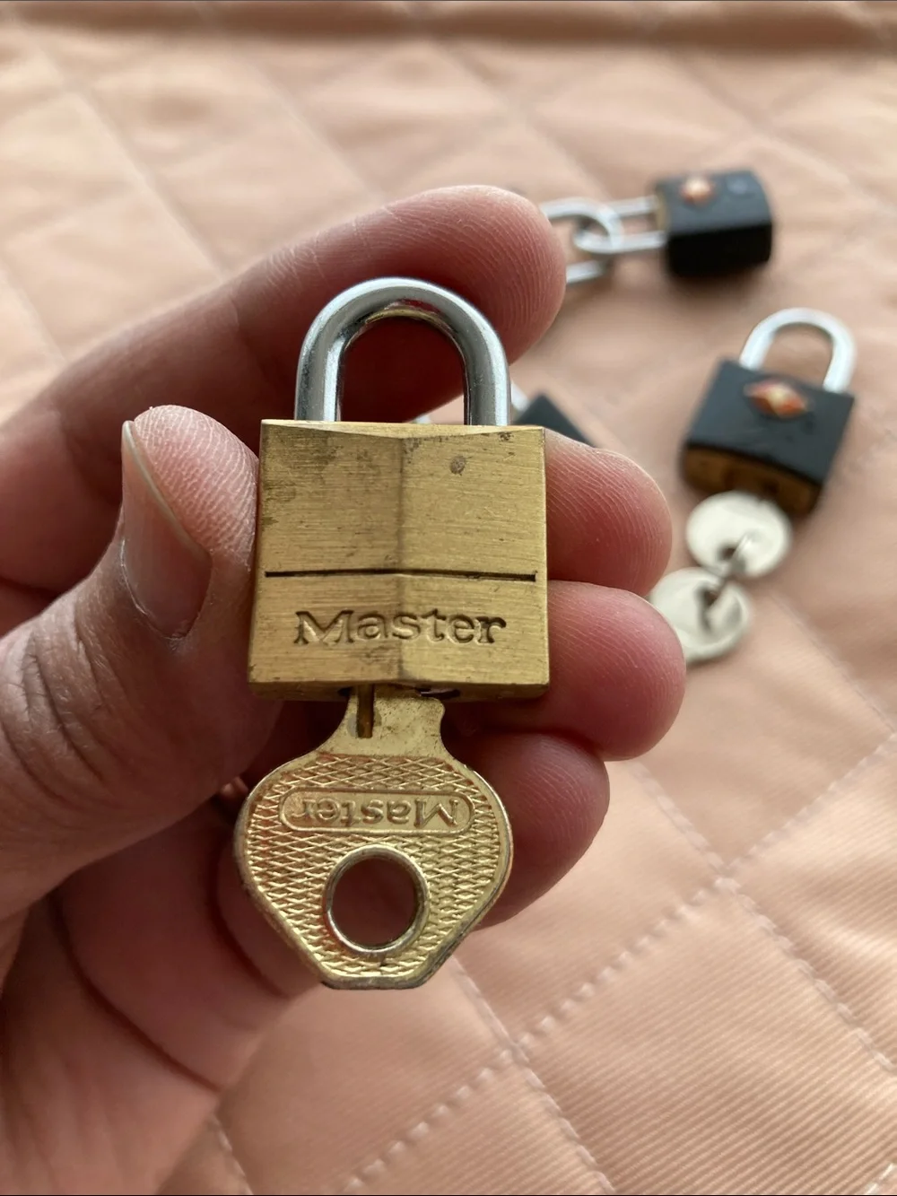 Masters Black and Brass Travel Padlock Key Set